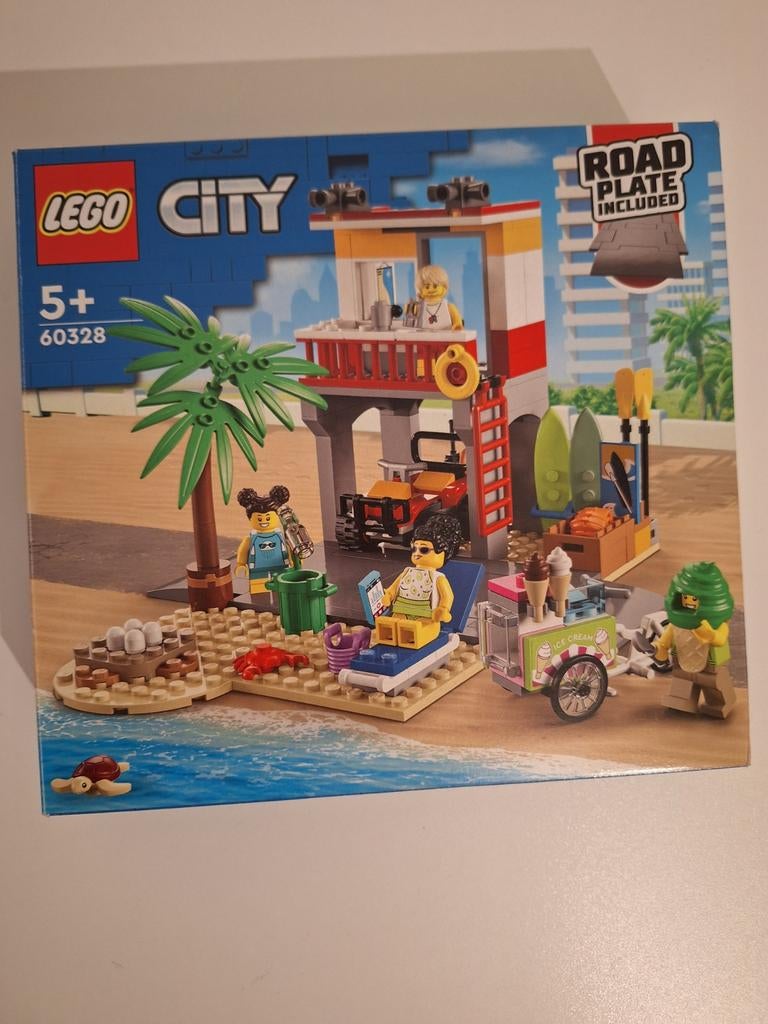 Lego city strandwachtpost met boekjes en doos (60328), Ophalen of Verzenden, Zo goed als nieuw, Complete set, Lego