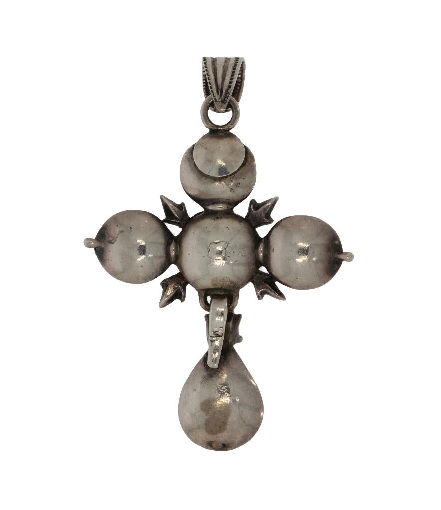 Diamanten fraai antieke kruis ketting hanger groot zilver, Verzenden, Zilver, Hanger, Met edelsteen