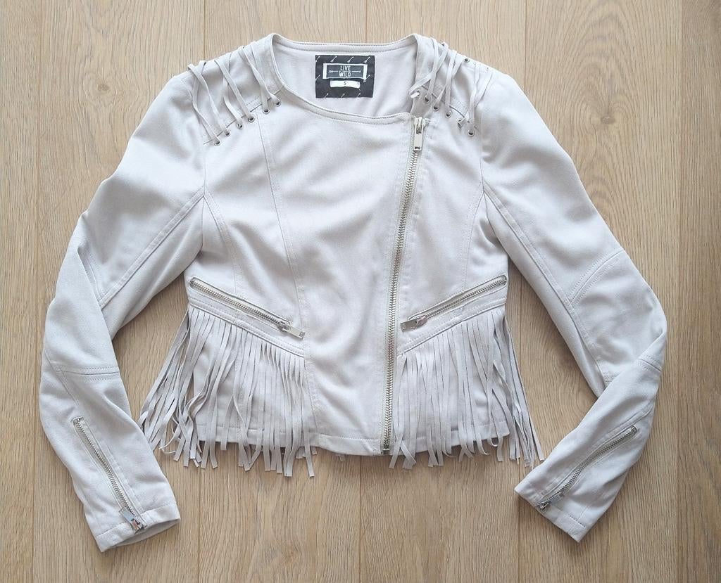 Beige ecru suede jasje met franjes maat s, Kleding | Dames, Jassen | Zomer, On-line, Beige, Zo goed als nieuw, On-line