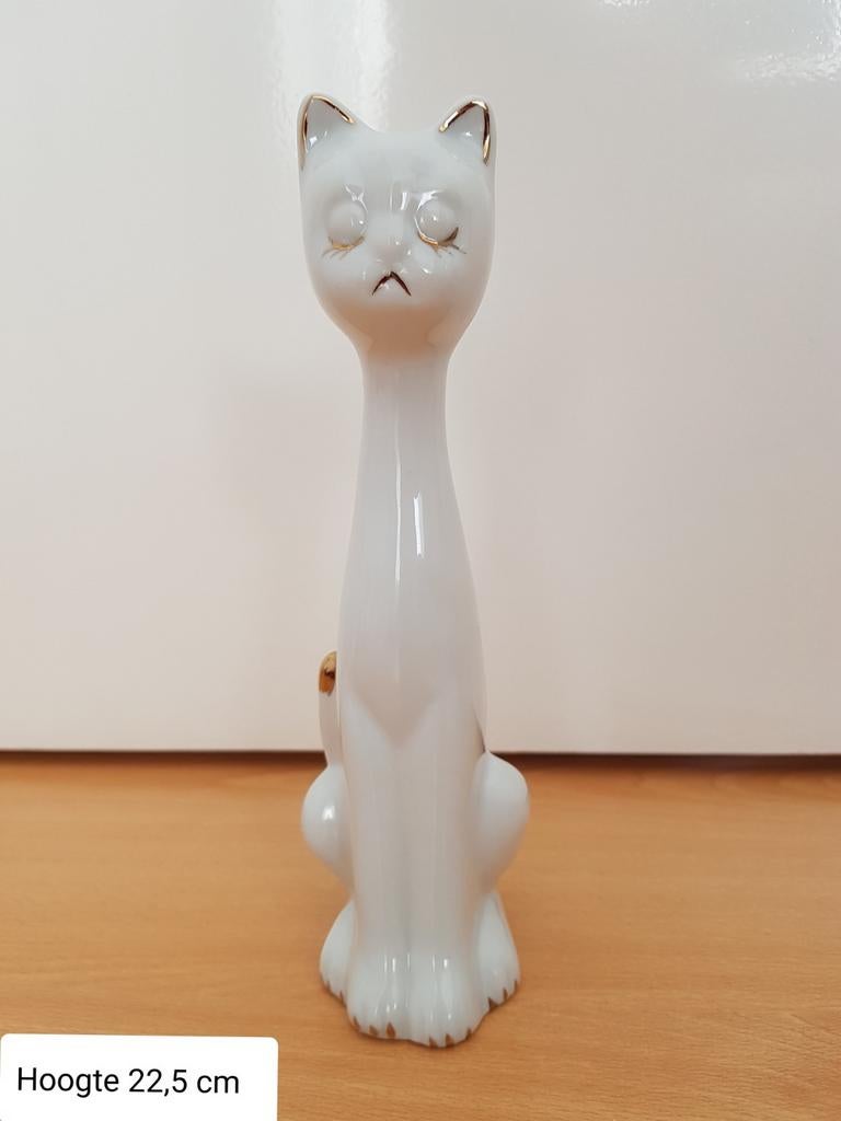 Vintage / retro kattenbeeldje / poezenbeeldje / langnek, Ophalen of Verzenden, Zo goed als nieuw, Dier