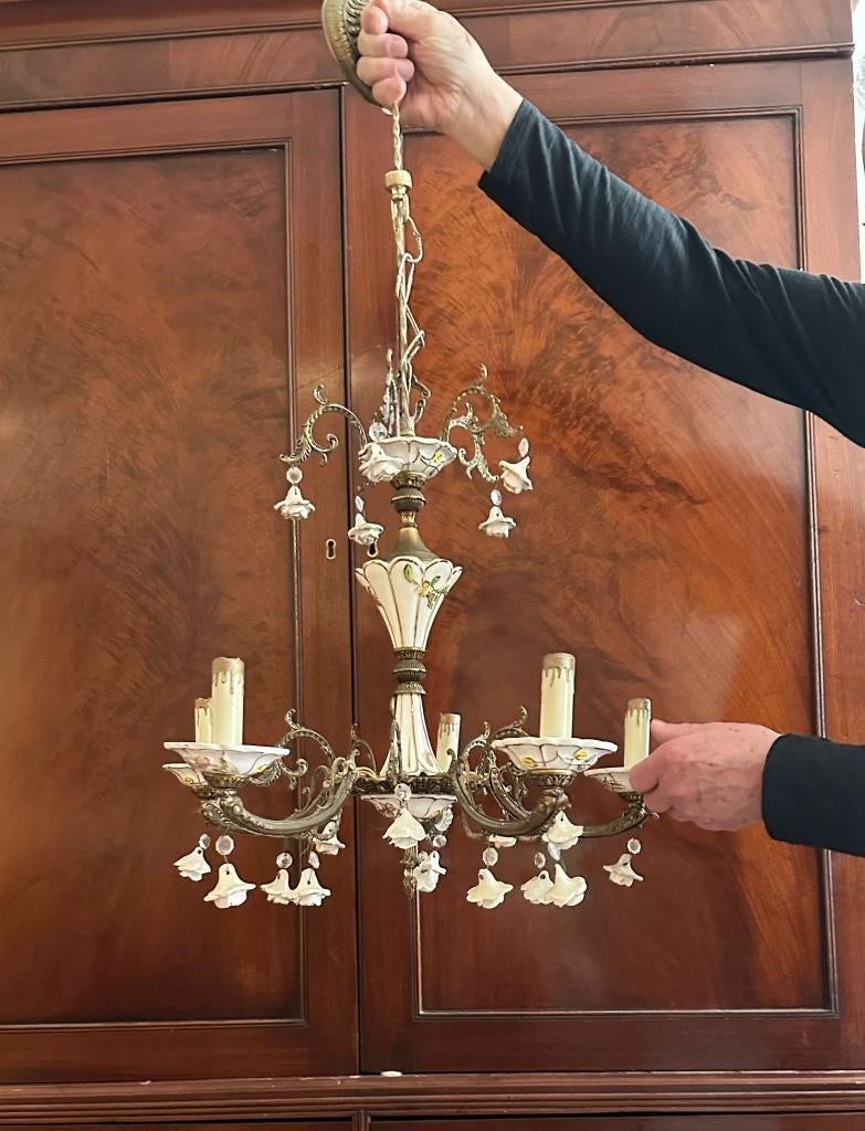 Porcelain 5-light chandelier, Ophalen, Zo goed als nieuw, Overige materialen