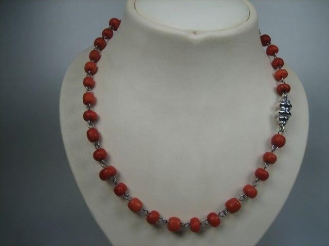 Antiek Bloedkoralen Collier op zilver geschakeld 1900, Sieraden, Tassen en Uiterlijk, Antieke sieraden, Verzenden, Zilver, Ketting
