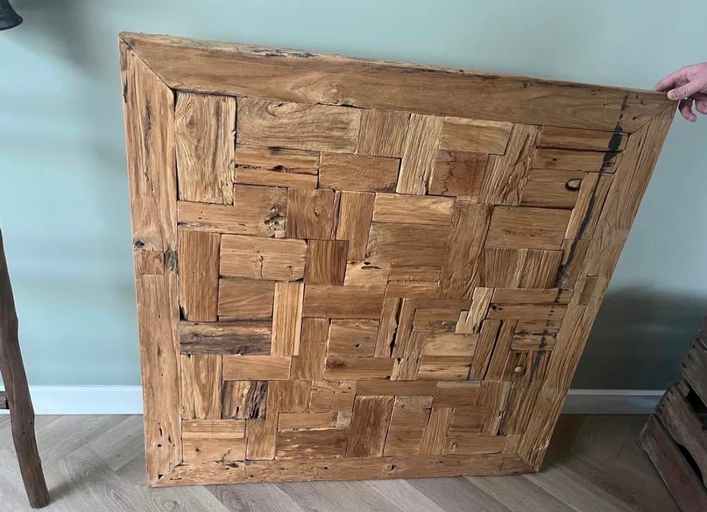 Uniek houten schilderij 1x1m van Paco Meubelen, Ophalen, Gebruikt, Schilderij, 75 tot 100 cm