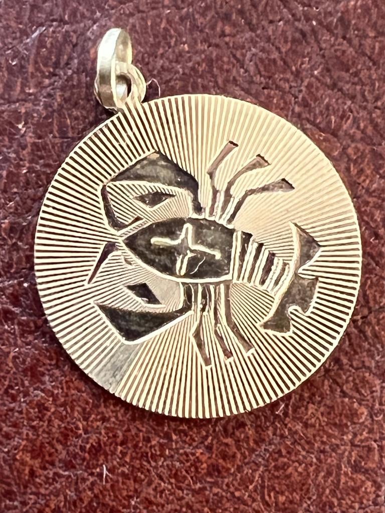 14K gouden hanger met sterrenbeeld Kreeft, Gebruikt, Ophalen of Verzenden, Kruis of Symbool, Goud