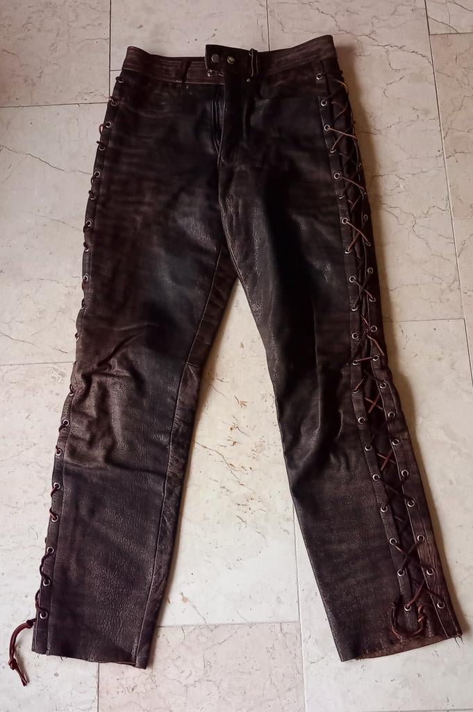 Zware kwaliteit, leren (motor)broek, maat 30, Zwart, Zo goed als nieuw, Lang, Ophalen