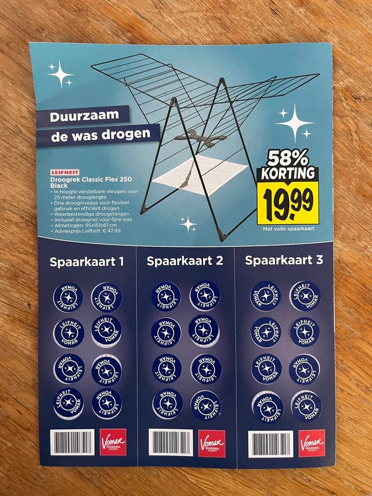 3x volle Leifheit spaarkaart Vomar, Hobby en Vrije tijd, Ophalen, Winkel, Super of Benzinepomp, Zegels, Bonnen of Punten