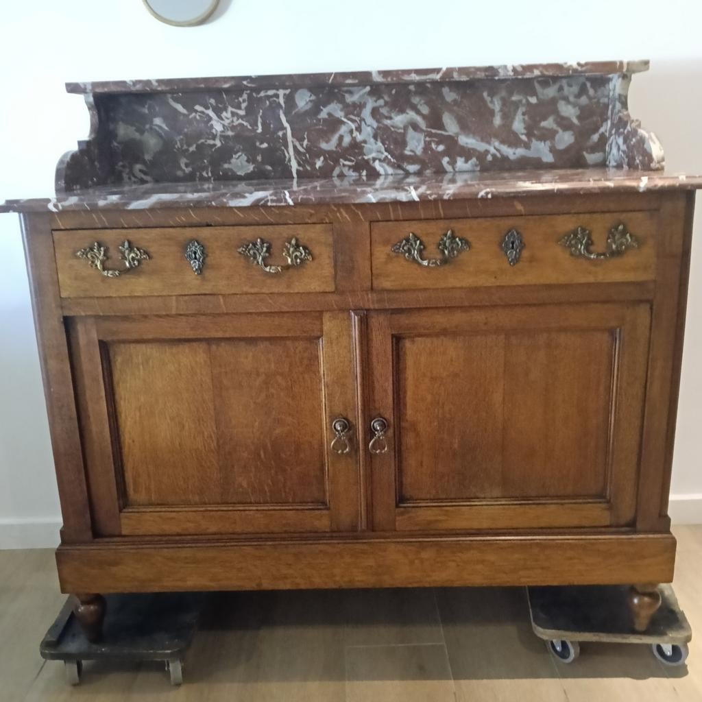 Antieke commode wastafel badkamermeubel baby marmer blad vin, Ophalen of Verzenden, 50 tot 75 cm, 100 tot 150 cm