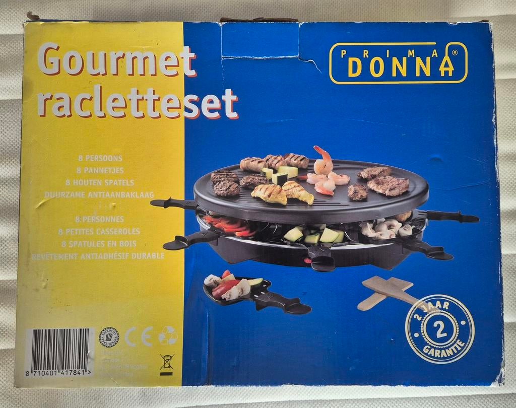 Prima Donna Gourmet Racletteset - 8 Personen, Witgoed en Apparatuur, Gourmetstellen, Ophalen of Verzenden, Gebruikt, 8 personen of meer