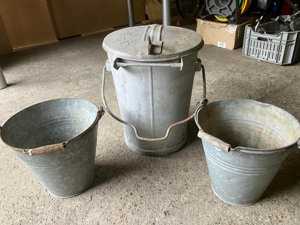 Vuilnisemmer zink SPIJKENISSE decoratie plantenbak, Ophalen, Gebruikt, Rond, Metaal