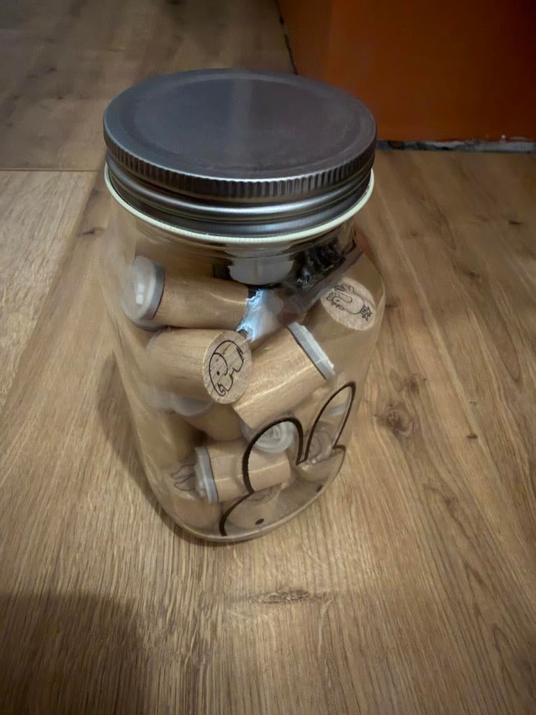 Set houten stempels in glazen pot van nijntje, Ophalen of Verzenden, Nieuw, Houten stempel