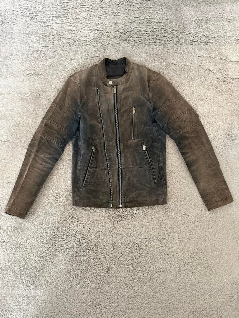 Zara Suede Bikerjack Maat S, Kleding | Heren, Jassen | Winter, Ophalen of Verzenden, Gedragen, Maat 46 (S) of kleiner, Grijs
