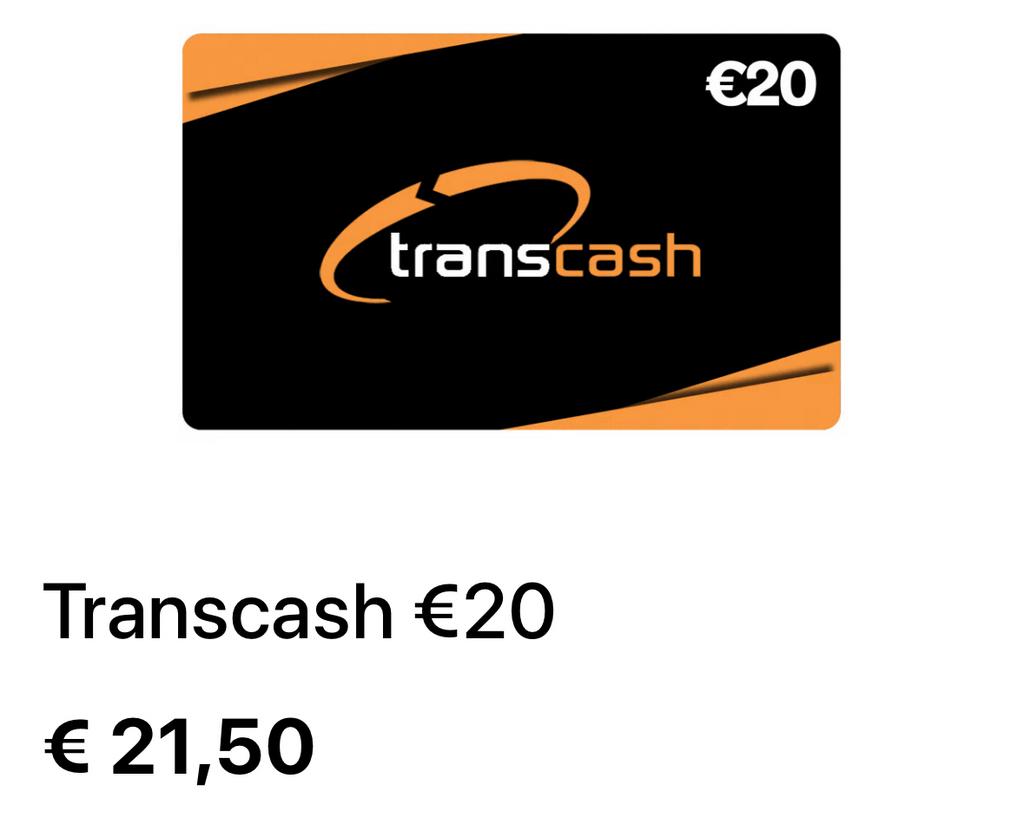 Transcash 20 euro card, Tickets en Kaartjes, Eén persoon, Cadeaubon, Overige typen