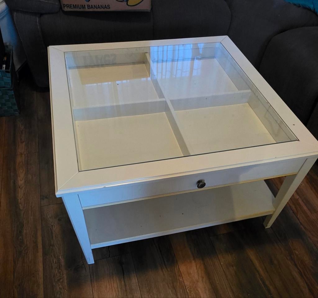 Ikea salontafel met lades en glazen blad, Ophalen, Gebruikt, 50 tot 100 cm, Glas