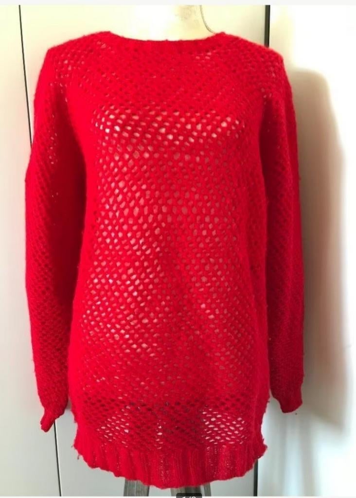 Handgebreide Rode Trui, Kleding | Dames, Truien en Vesten, Ophalen of Verzenden, Zo goed als nieuw, Maat 38/40 (M), Rood