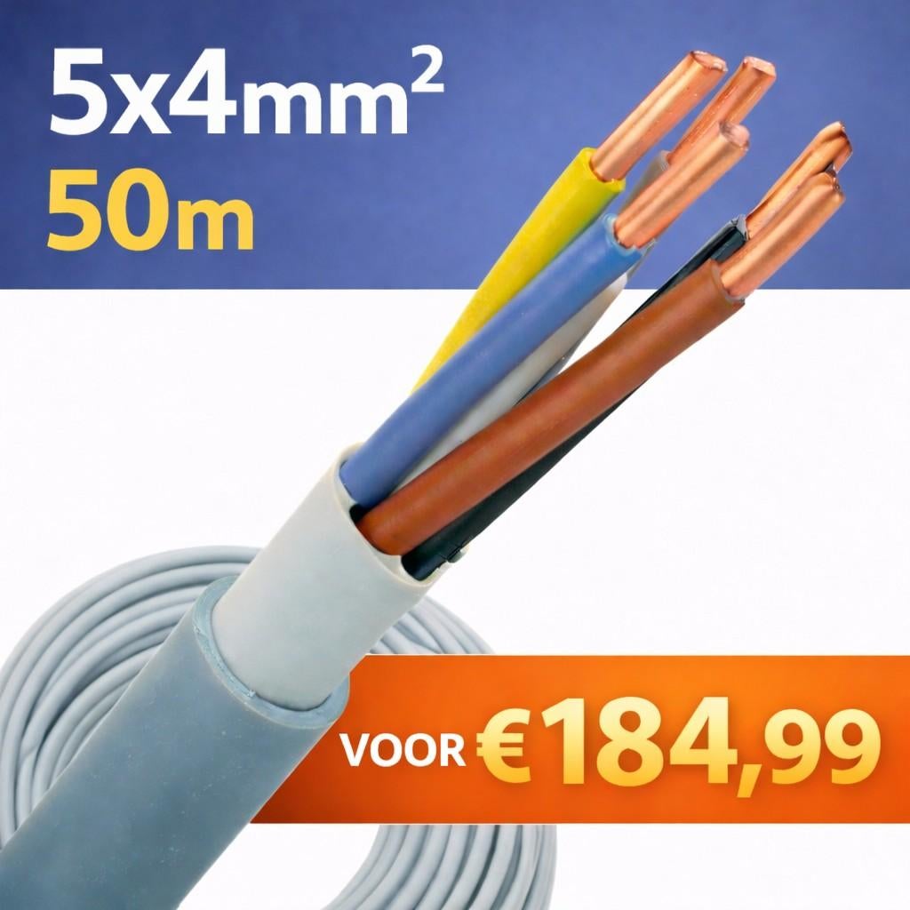 YMvK 5x4mm²  per rol van 50 meter, Ophalen of Verzenden, Nieuw, Kabel of Snoer