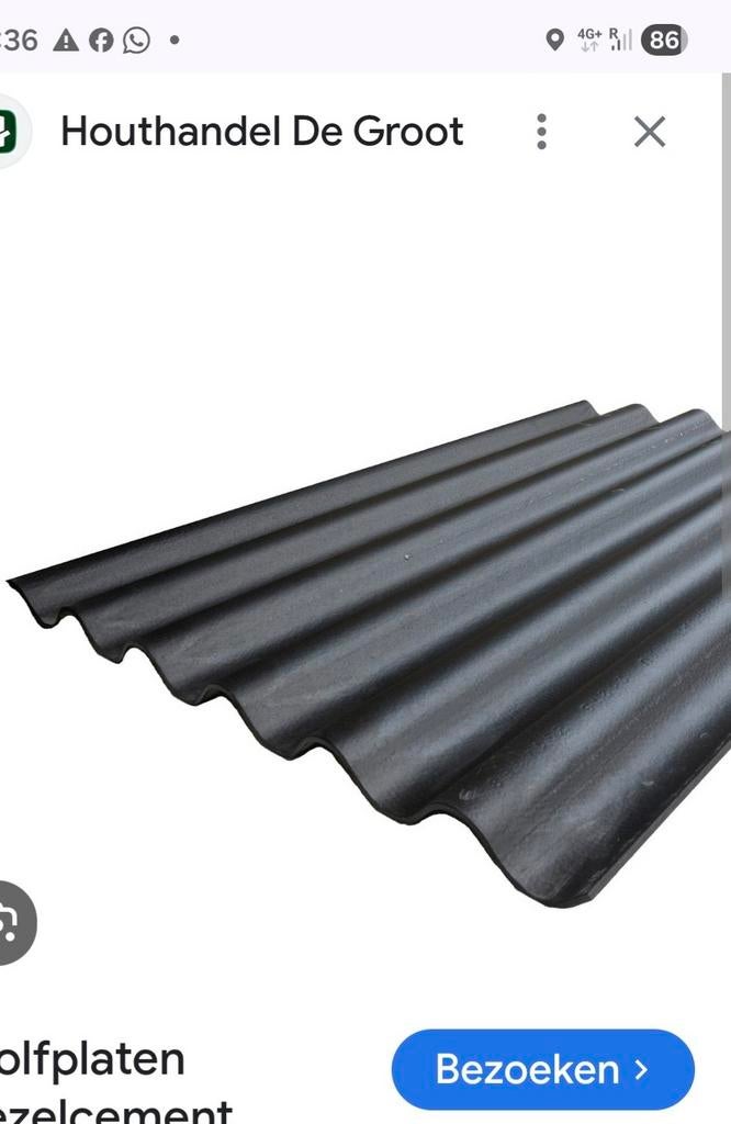 Vezelcement golfplaten 244x100 4 stuks GRATIS, Ophalen of Verzenden, Zwart, 15 m² of meer, Golfplaat