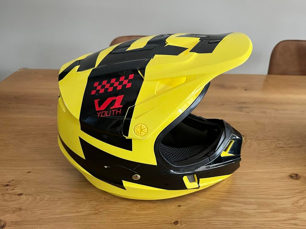 Fox V1 Youth crosshelm geel zwart maat YS, Motoren, Ophalen of Verzenden, Tweedehands, Offroadhelm, Kinderen