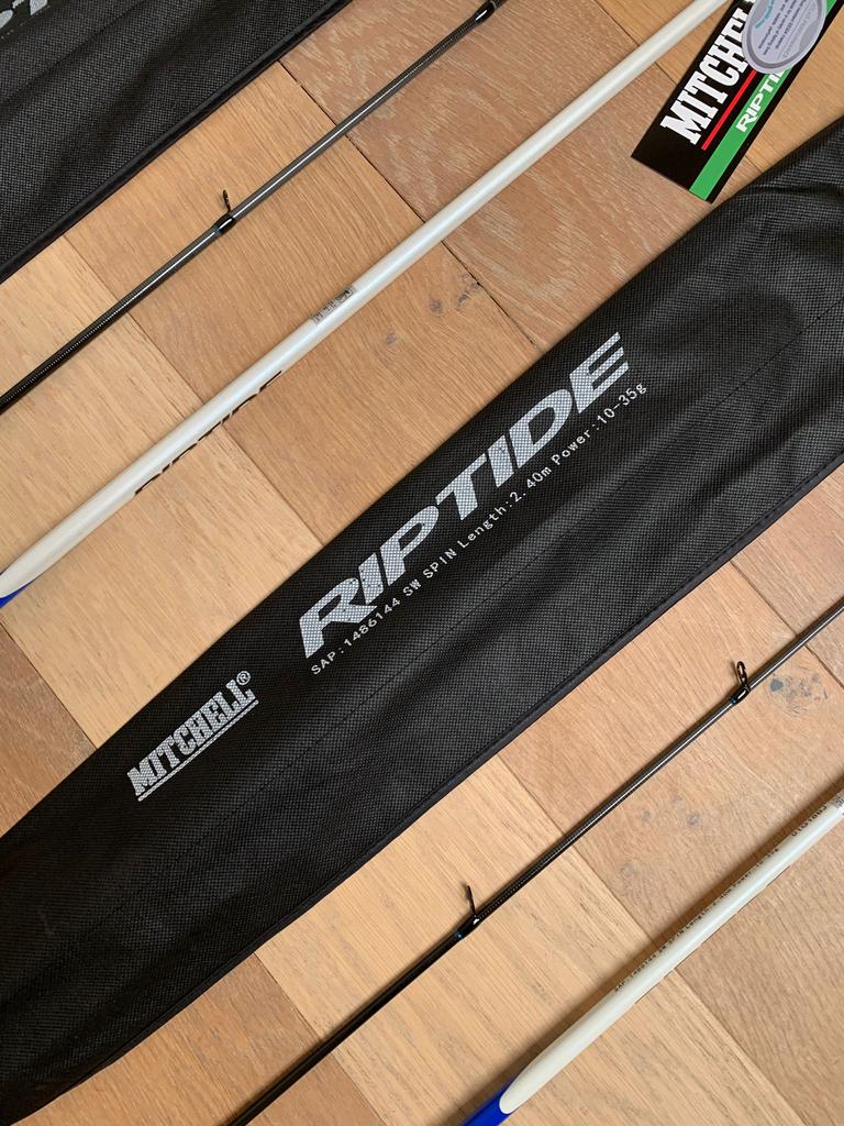 Nieuwe Mitchell Riptide zeebaarshengels, 2.40m & 2.70m, Mitchell, Werphengel, Nieuw, Ophalen of Verzenden
