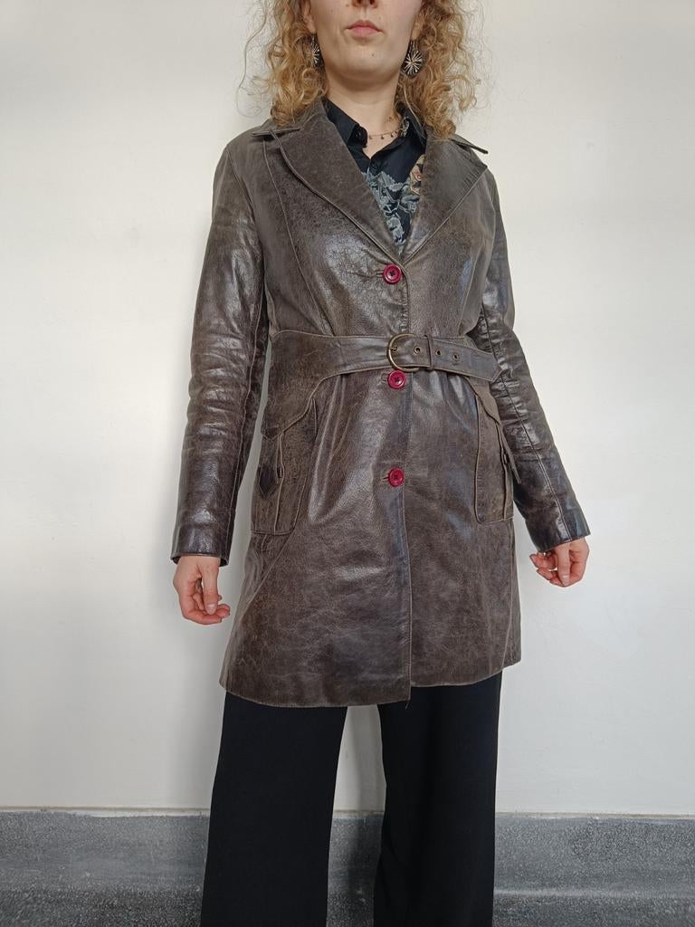 Vintage leren jas jacket leer maat XS / S, Bruin, Ophalen of Verzenden, Zo goed als nieuw, Vintage