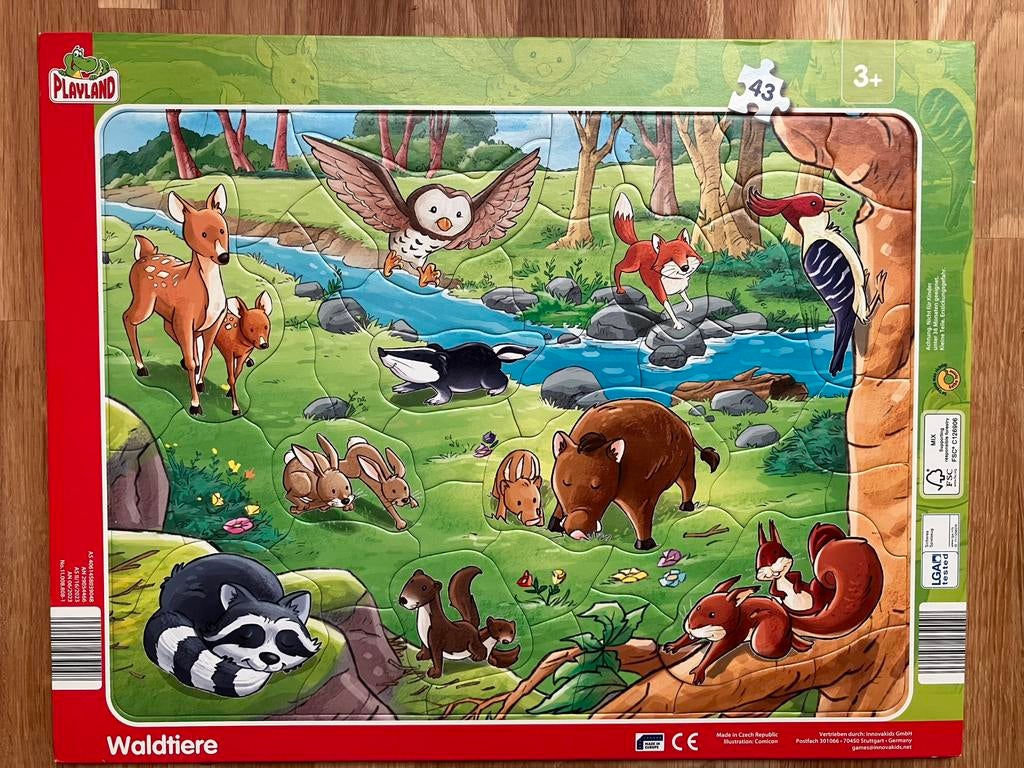 Puzzel bosdieren 43 stukjes - Playland -3+, Ophalen of Verzenden, 10 tot 50 stukjes, Gebruikt, 2 tot 4 jaar
