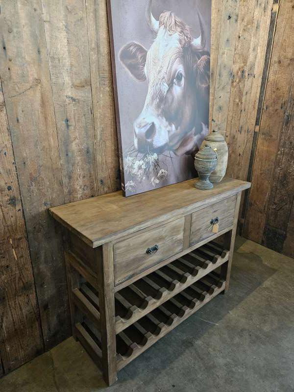 stoere wijntafel,side-table ``WOONWINKEL RUSTIEK``, Ophalen, 15 tot 25 flessen, Nieuw, 75 cm of meer