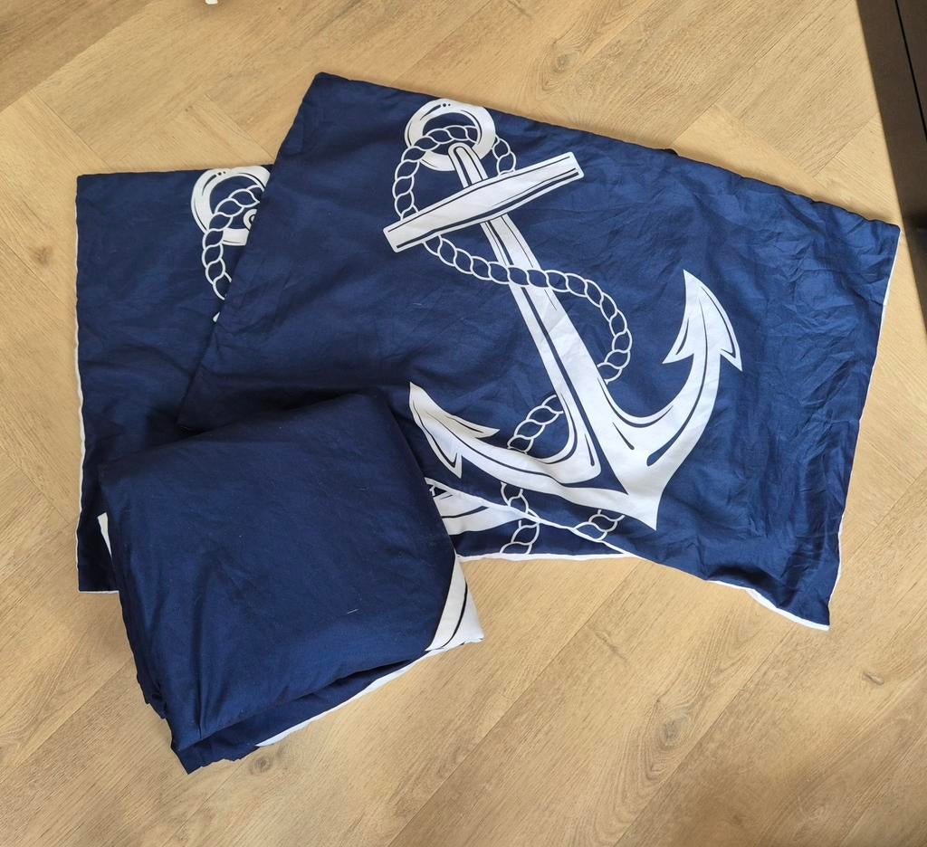 Dekbedovertrek maritiem anker blauw/wit, Eenpersoons, Blauw, Dekbedovertrek, Ophalen of Verzenden