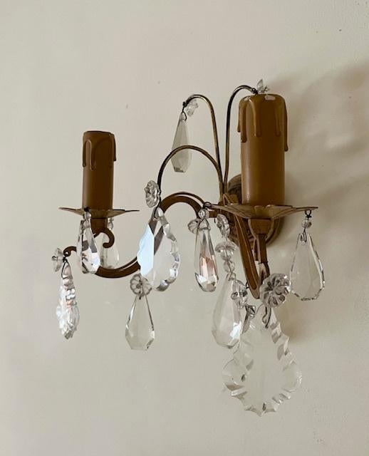 Set antieke Franse wandlampen met kristalglazen pegels, Ophalen of Verzenden
