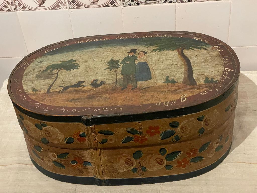 antieke SPANEN BESCHILDERDE DOOS volkskunst, Antiek en Kunst, Ophalen of Verzenden