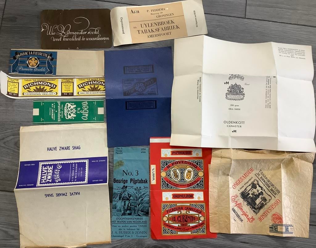 Aantal oude originele tabakswikkels, Verzamelen, Rookartikelen, Aanstekers en Luciferdoosjes, Ophalen of Verzenden, Sigarenbandjes
