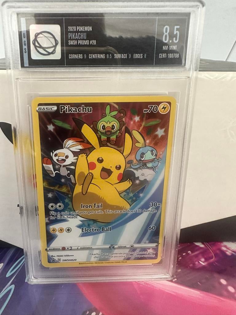 Pikachu SWSH Promo #20 UGS Graded 8.5 Pokémonkaart, Ophalen of Verzenden, Nieuw, Losse kaart