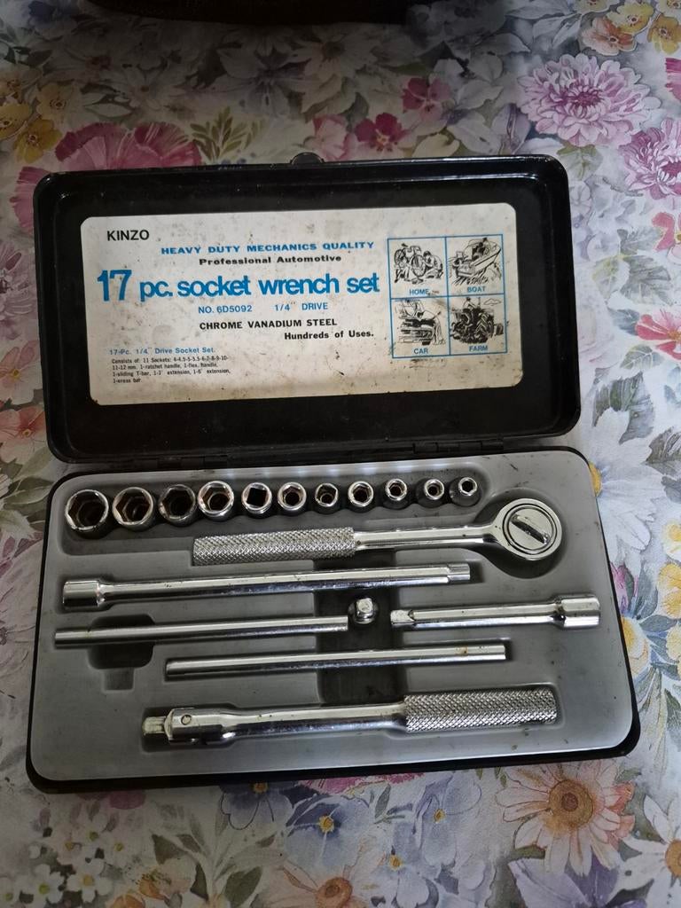 Kinzo 17-delige dopsleutelset 1/4" aandrijving, Ophalen of Verzenden, Gebruikt