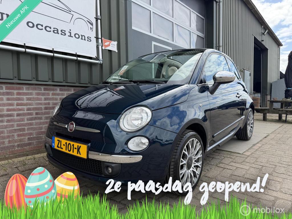 Fiat 500 1.2 Lounge Cabrio|Airco|Bleu&me|Leder|PDC|APK nieuw, Euro 5, Gebruikt, 4 cilinders, Leder