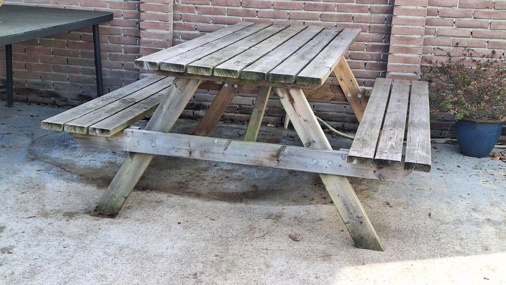Robuuste picknicktafel, Ophalen, Gebruikt, Rechthoekig, Hout