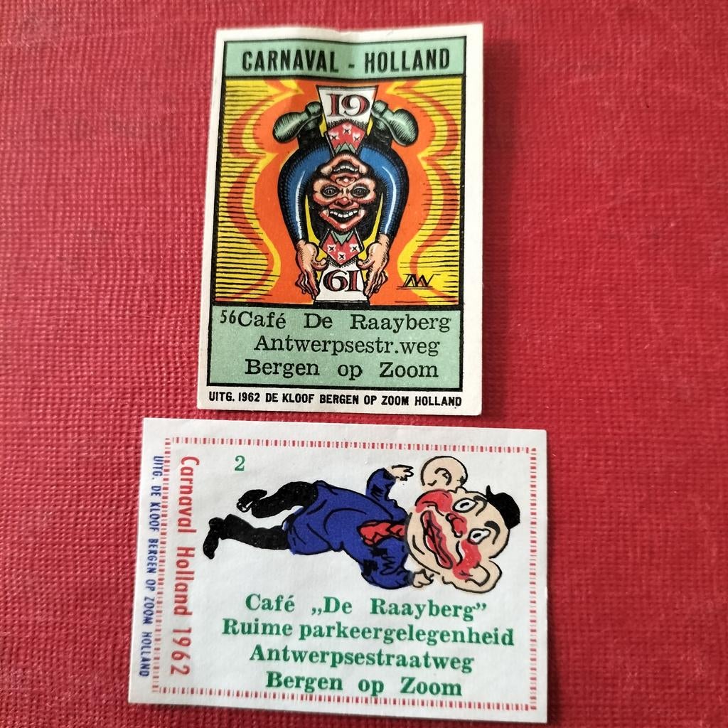 Cafe De Raayberg Bergen op Zoom 2 Etiketten, Ophalen of Verzenden, Gebruikt, Sigarenbandjes