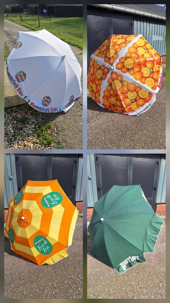 Vrolijke vintage reclame parasol, parasols, div. soorten🌞, Ophalen, Verstelbaar, Gebruikt, .