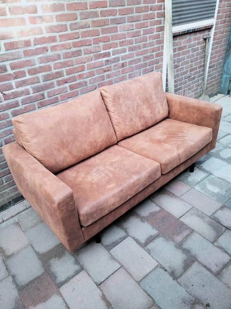 Microleder 3-zits bank en fauteuil set, Ophalen, Gebruikt, Driepersoons, 75 tot 100 cm