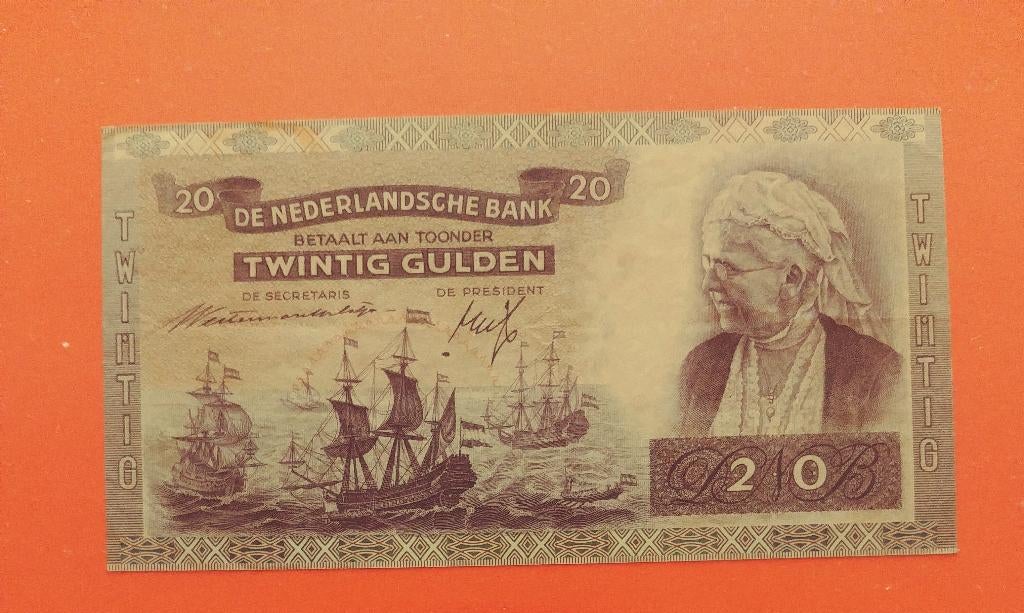 Bankbiljet 20 gulden 1941 overdrukt, Emma, cat. PL51.b2/58-2, Verzenden, 25 gulden, Los biljet