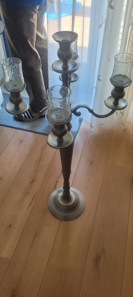 Grote metalen kandelaar, mat zilverkleur, Huis en Inrichting, Woonaccessoires | Kandelaars en Kaarsen, Ophalen