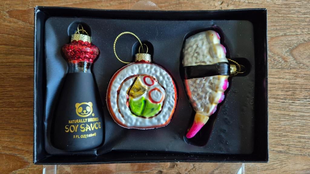 Kerst Ornamenten Sushi Set Glas, Diversen, Kerst, Ophalen