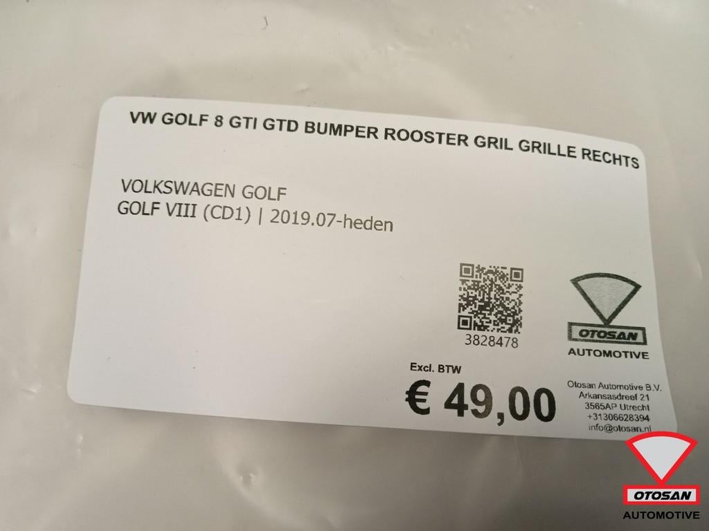 Vw golf 8 Gti GTD bumper rooster gril grille Rechts, Gebruikt, Volkswagen, Volkswagen AG, Bumper