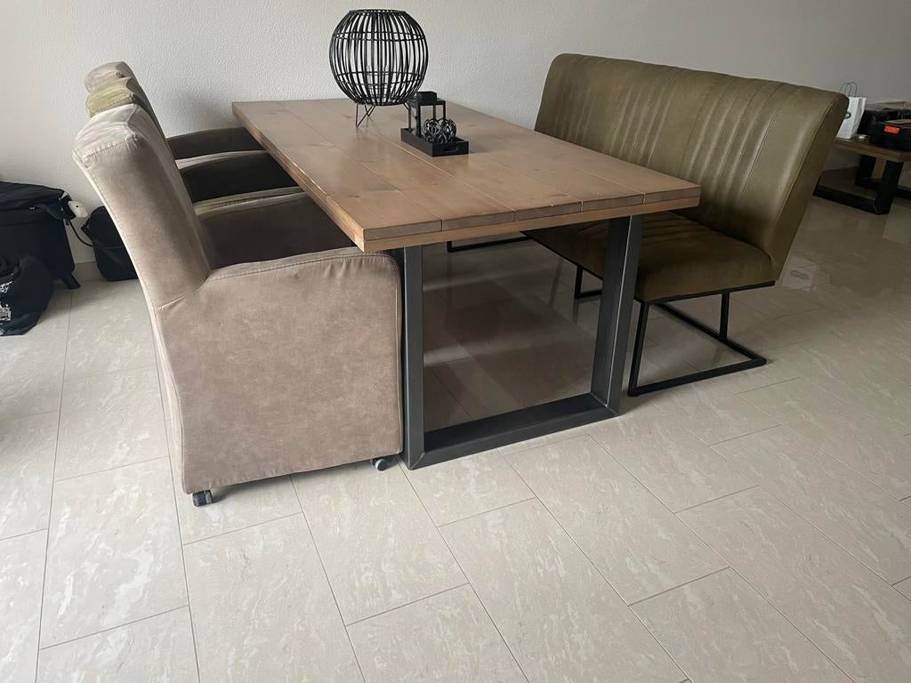 Eiken eettafel set, Ophalen of Verzenden, Zo goed als nieuw, Eenpersoons, 90 cm