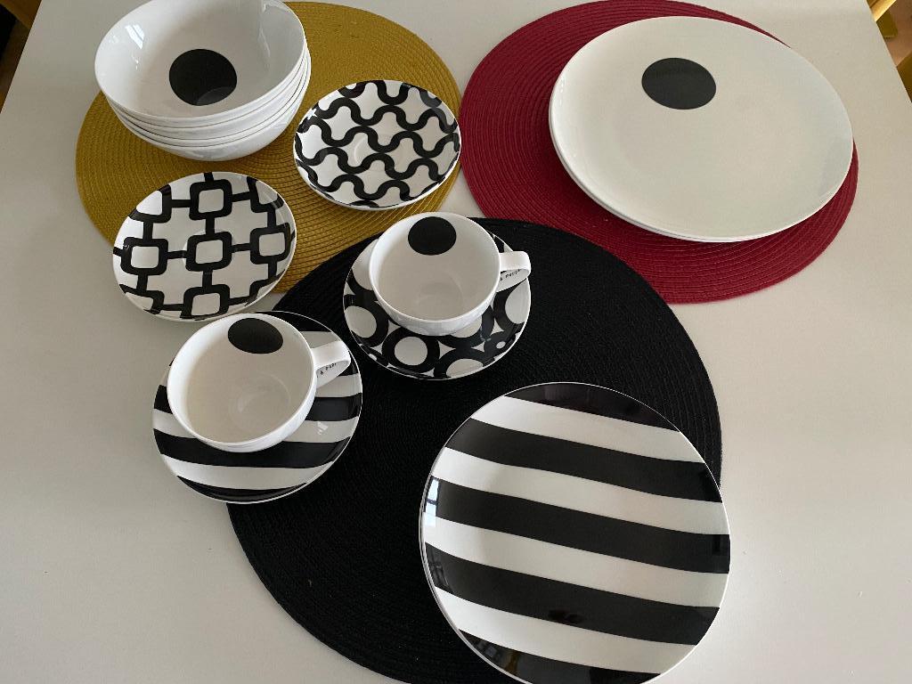 Wit-zwart serviesgoed (Salt & Pepper), Huis en Inrichting, Ophalen of Verzenden, Zo goed als nieuw, Overige stijlen, Kop(pen) en/of Schotel(s)