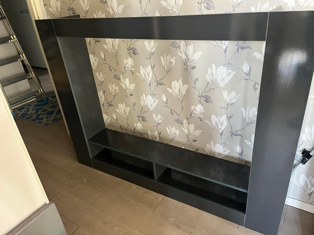 Tv kast, grijs, Ophalen of Verzenden, Zo goed als nieuw, Vrijstaande haard, Elektrische haard