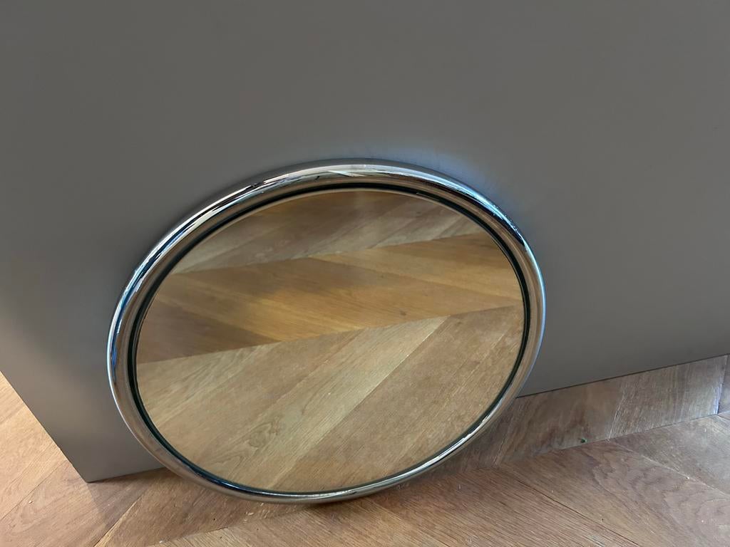 Ronde Gispen spiegel met chromen rand, Ophalen, Rond, Minder dan 50 cm, Minder dan 100 cm