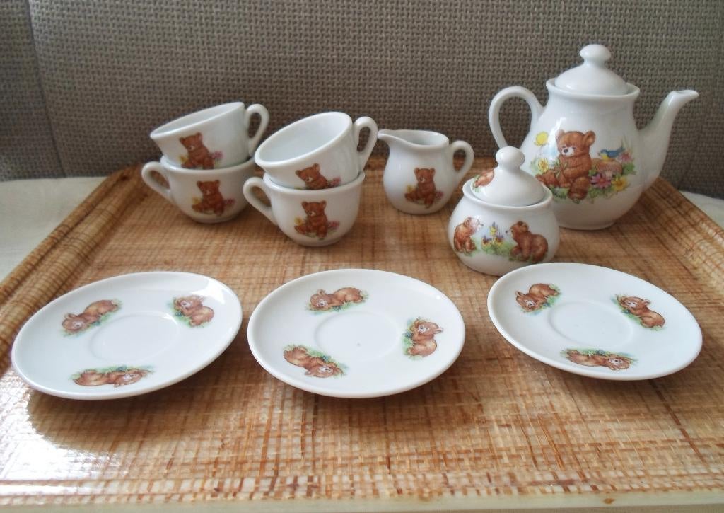 Porseleinen Douwe Egberts beren. 1 schoteltje ontbreekt., Ophalen of Verzenden, Zo goed als nieuw