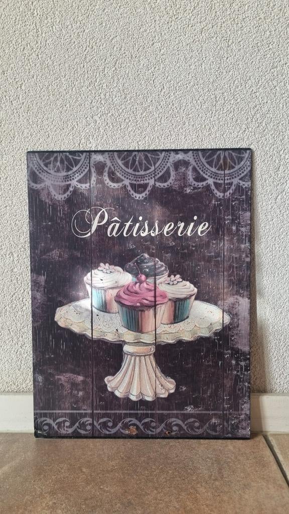 Vintage Metalen Bord Patisserie - Cupcakes 25x33 cm, Ophalen of Verzenden, Zo goed als nieuw