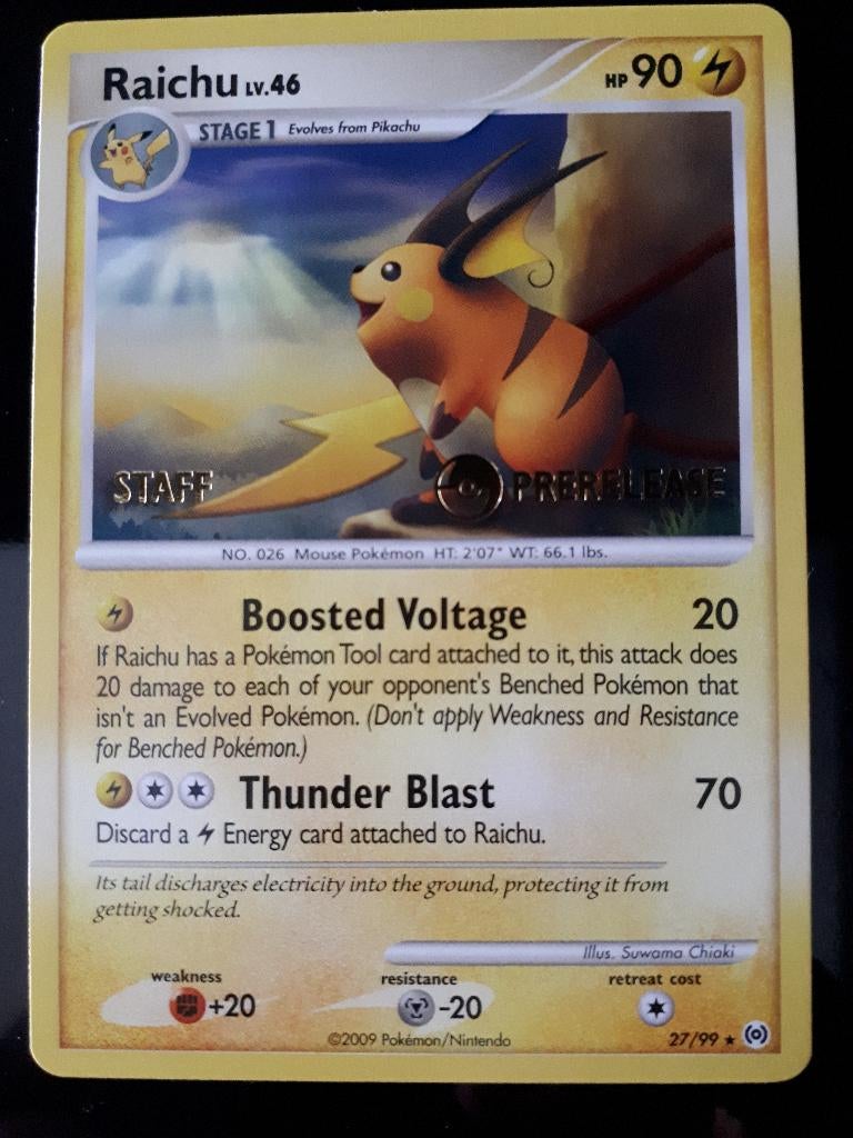 Pokemon promo prerelease raichu staff. Top kaart., Hobby en Vrije tijd, Verzamelkaartspellen | Pokémon, Ophalen of Verzenden, Zo goed als nieuw