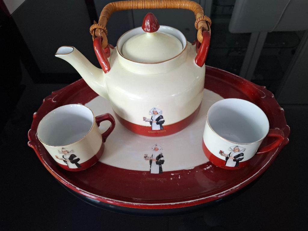 DROSTE CACAOSERVIES (blad +1 pot + 4 kop en schotels), Ophalen of Verzenden