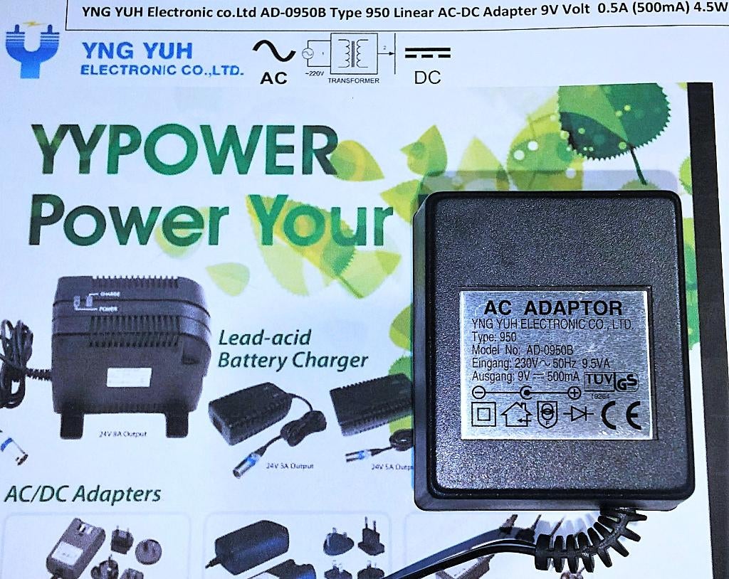 YNG YUH AD-0950B 9V 500mA 0.5A 4.5W AC DC Adapter Oplader, Ophalen of Verzenden, Zo goed als nieuw