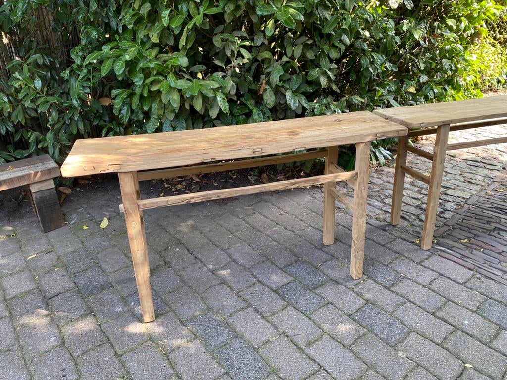 Stoere Chinese sidetable van oud Elmwood., Ophalen, 100 tot 150 cm, Zo goed als nieuw, Nvt